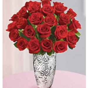 2 Dozen Red Roses in Silver Vase